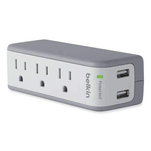 Belkin® Surgeplus Usb Swivel Charger, 3 Ac Outlets/2 Usb Ports, 918 J, White