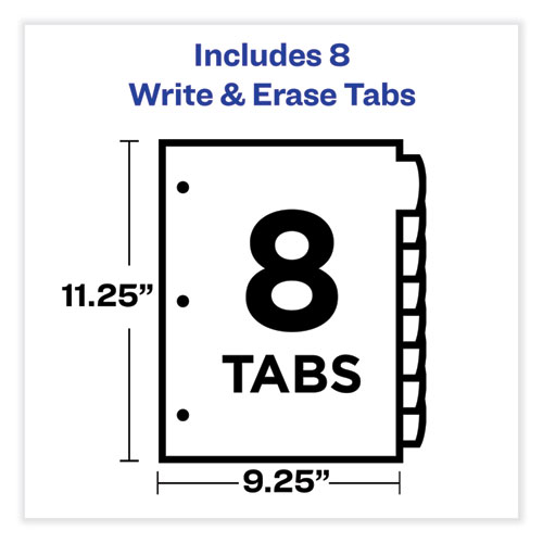 Image of Avery® Write And Erase Durable Plastic Dividers With Straight Pocket, 8-Tab, 11.13 X 9.25, White, 1 Set