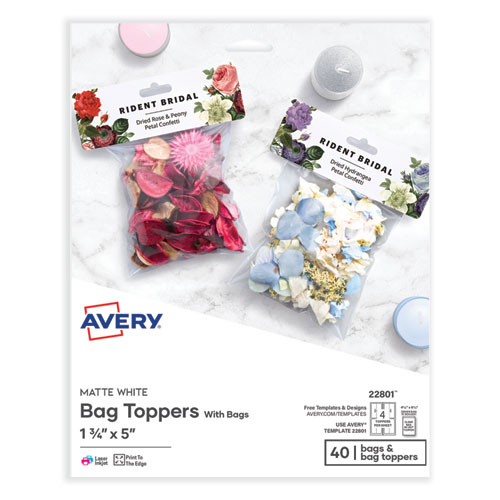 Avery® Sure Feed Printable Toppers With Bags, 1.75 X 5, White, 40/Pack