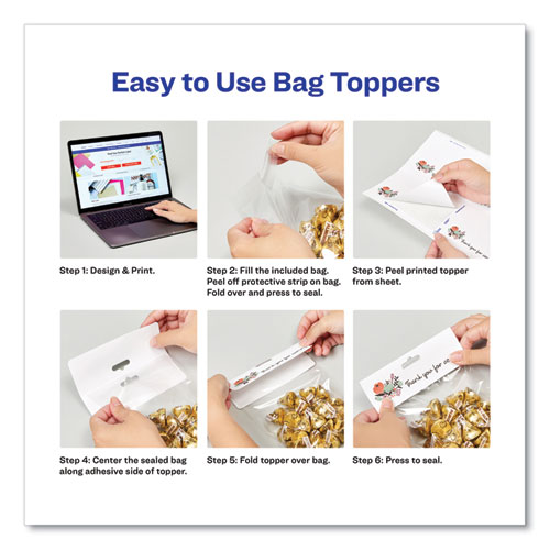 Sure Feed Printable Toppers with Bags, 1.75 x 5, White, 40/Pack