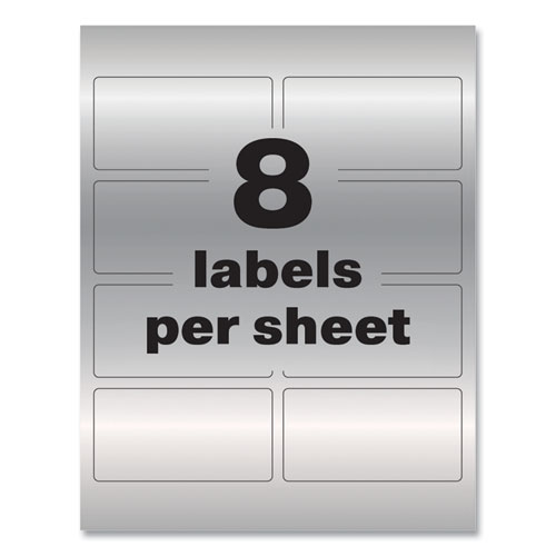 Image of Avery® Permatrack Metallic Asset Tag Labels, Laser Printers, 2 X 3.75, Silver, 8/Sheet, 8 Sheets/Pack