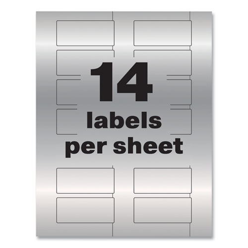 Image of Avery® Permatrack Metallic Asset Tag Labels, Laser Printers, 1.25 X 2.75, Silver, 14/Sheet, 8 Sheets/Pack