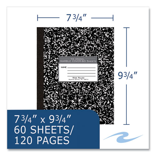Image of Roaring Spring® Marble Cover Composition Book, Wide/Legal Rule, Black Marble Cover, (60) 10 X 8 Sheets