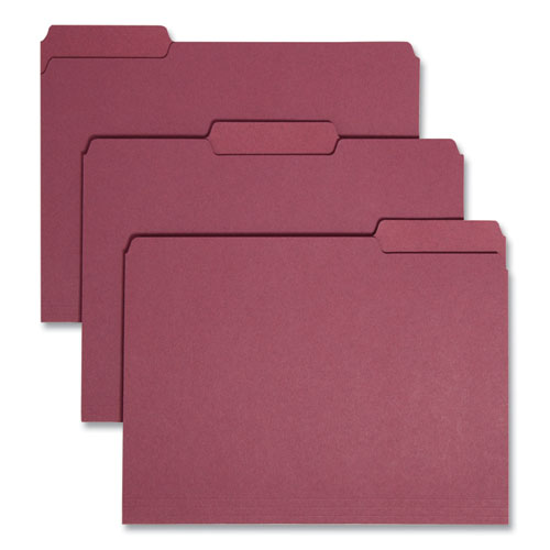 Interior File Folders, 1/3-Cut Tabs: Assorted, Letter Size, 0.75" Expansion, Maroon, 100/Box