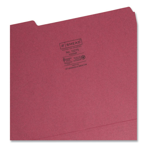 Interior File Folders, 1/3-Cut Tabs: Assorted, Letter Size, 0.75" Expansion, Maroon, 100/Box