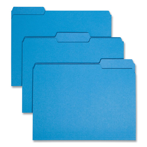 Interior File Folders, 1/3-Cut Tabs: Assorted, Letter Size, 0.75" Expansion, Sky Blue, 100/Box