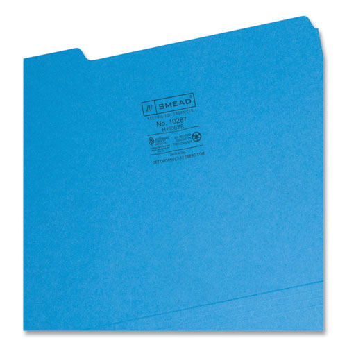 Image of Smead™ Interior File Folders, 1/3-Cut Tabs: Assorted, Letter Size, 0.75" Expansion, Sky Blue, 100/Box