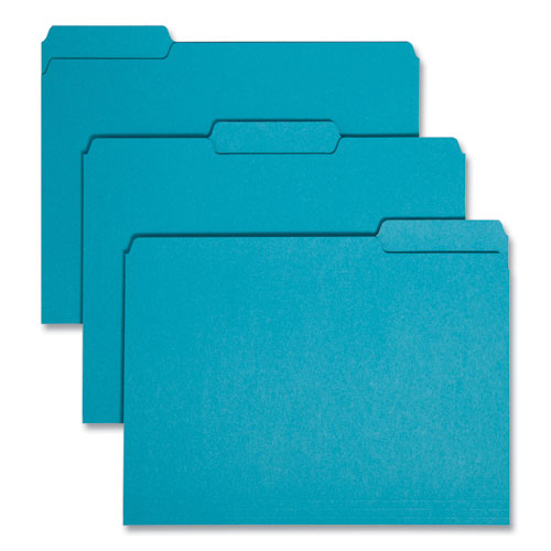 Smead™ Interior File Folders, 1/3-Cut Tabs: Assorted, Letter Size, 0.75" Expansion, Teal, 100/Box