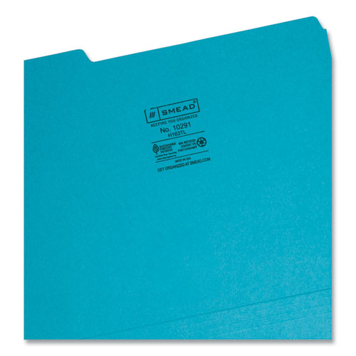 Image of Smead™ Interior File Folders, 1/3-Cut Tabs: Assorted, Letter Size, 0.75" Expansion, Teal, 100/Box