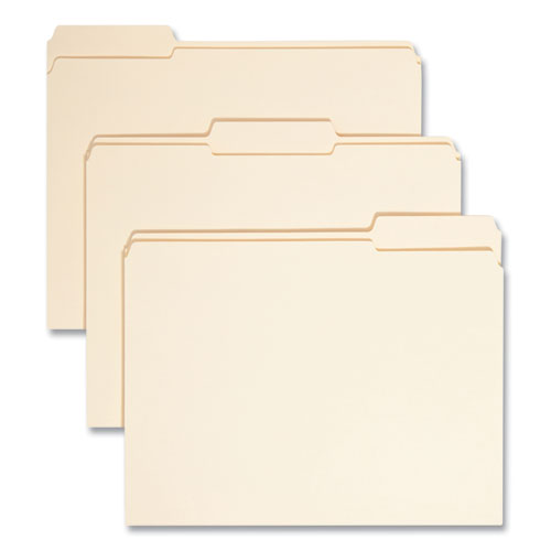 Smead™ Reinforced Tab Manila File Folders, 1/3-Cut Tabs: Assorted, Letter Size, 0.75" Expansion, 11-Pt Manila, 100/Box