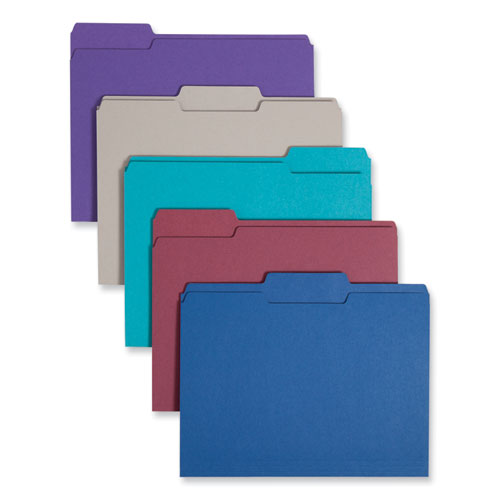 Smead™ Colored File Folders, 1/3-Cut Tabs: Assorted, Letter Size, 0.75" Expansion, Assorted: Gray/Maroon/Navy/Purple/Teal, 100/Box