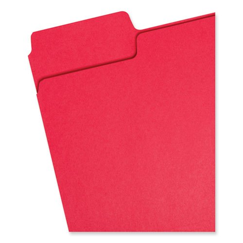 Image of Smead™ Supertab Colored File Folders, 1/3-Cut Tabs: Assorted, Letter Size, 0.75" Expansion, 11-Pt Stock, Red, 100/Box