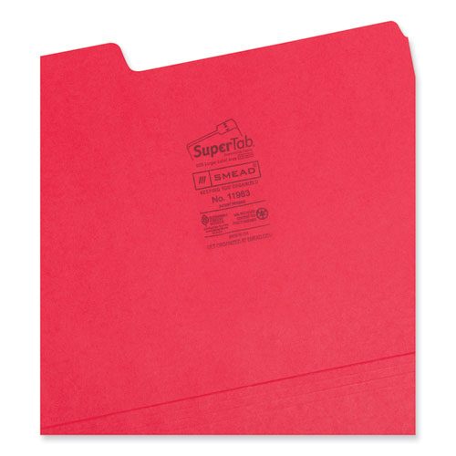 Image of Smead™ Supertab Colored File Folders, 1/3-Cut Tabs: Assorted, Letter Size, 0.75" Expansion, 11-Pt Stock, Red, 100/Box