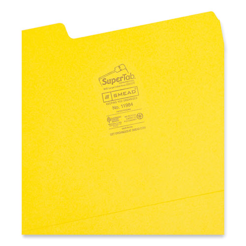 Image of Smead™ Supertab Colored File Folders, 1/3-Cut Tabs: Assorted, Letter Size, 0.75" Expansion, 11-Pt Stock, Yellow, 100/Box