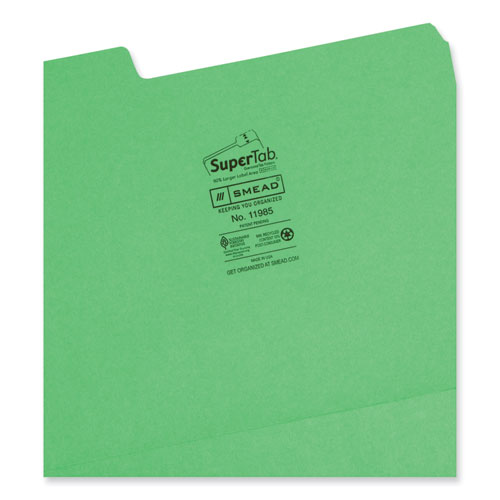 SuperTab Colored File Folders, 1/3-Cut Tabs: Assorted, Letter Size, 0.75" Expansion, 11-pt Stock, Green, 100/Box