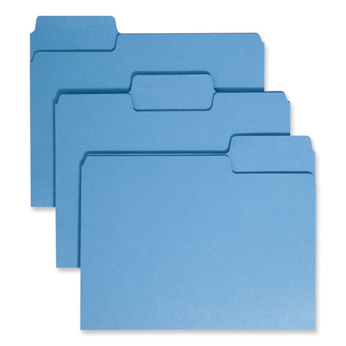 Smead™ Supertab Colored File Folders, 1/3-Cut Tabs: Assorted, Letter Size, 0.75" Expansion, 11-Pt Stock, Blue, 100/Box