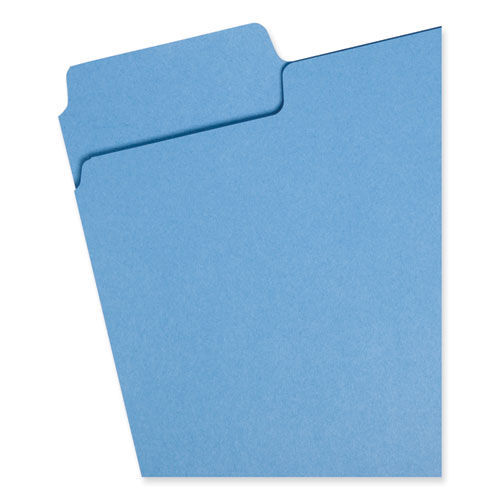 Image of Smead™ Supertab Colored File Folders, 1/3-Cut Tabs: Assorted, Letter Size, 0.75" Expansion, 11-Pt Stock, Blue, 100/Box
