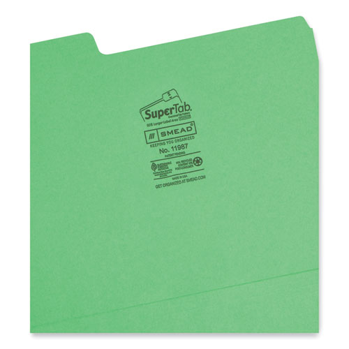 Image of Smead™ Supertab Colored File Folders, 1/3-Cut Tabs: Assorted, Letter Size, 0.75" Expansion, 11-Pt Stock, Color Assortment 1, 100/Box