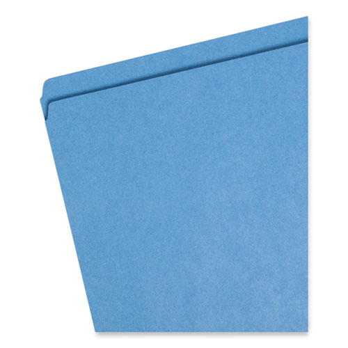 Image of Smead™ Reinforced Top Tab Colored File Folders, Straight Tabs, Letter Size, 0.75" Expansion, Blue, 100/Box