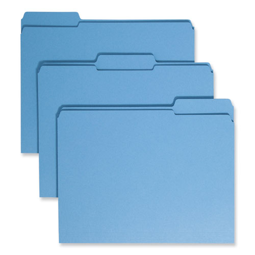 Smead™ Reinforced Top Tab Colored File Folders, 1/3-Cut Tabs: Assorted, Letter Size, 0.75" Expansion, Blue, 100/Box