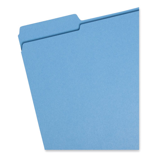 Image of Smead™ Reinforced Top Tab Colored File Folders, 1/3-Cut Tabs: Assorted, Letter Size, 0.75" Expansion, Blue, 100/Box