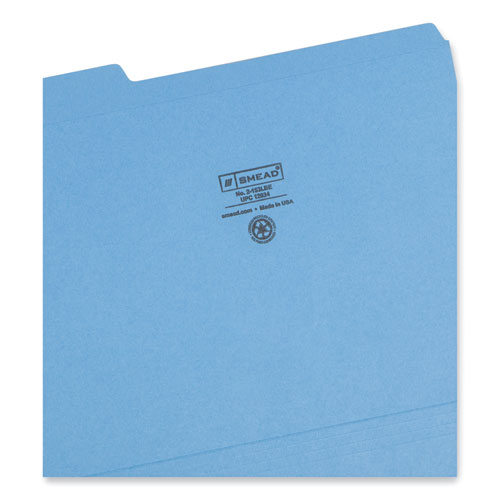 Image of Smead™ Reinforced Top Tab Colored File Folders, 1/3-Cut Tabs: Assorted, Letter Size, 0.75" Expansion, Blue, 100/Box