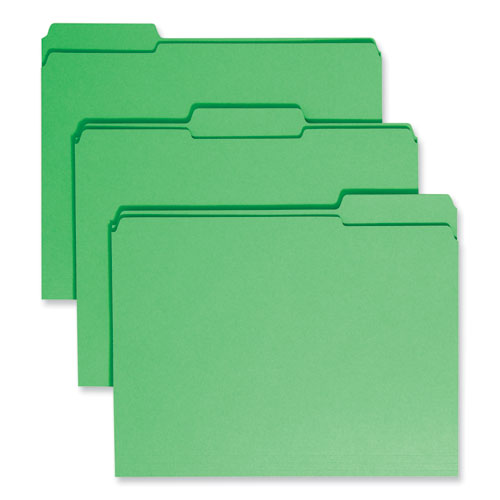 Image of Smead™ Reinforced Top Tab Colored File Folders, 1/3-Cut Tabs: Assorted, Letter Size, 0.75" Expansion, Green, 100/Box