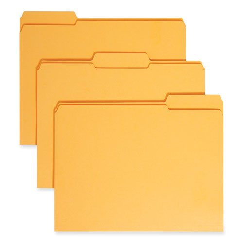 Image of Smead™ Reinforced Top Tab Colored File Folders, 1/3-Cut Tabs: Assorted, Letter Size, 0.75" Expansion, Goldenrod, 100/Box