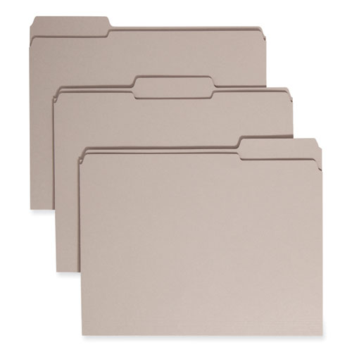 Smead™ Reinforced Top Tab Colored File Folders, 1/3-Cut Tabs: Assorted, Letter Size, 0.75" Expansion, Gray, 100/Box