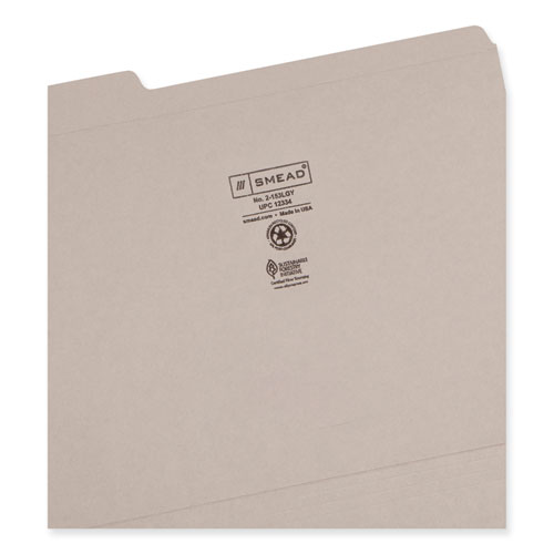 Image of Smead™ Reinforced Top Tab Colored File Folders, 1/3-Cut Tabs: Assorted, Letter Size, 0.75" Expansion, Gray, 100/Box