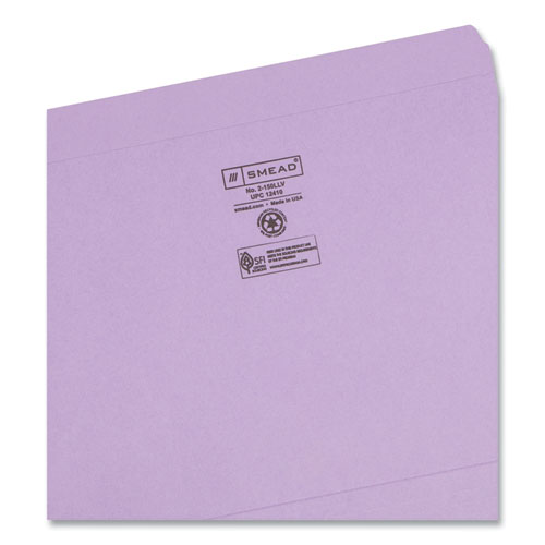 Image of Smead™ Reinforced Top Tab Colored File Folders, Straight Tabs, Letter Size, 0.75" Expansion, Lavender, 100/Box