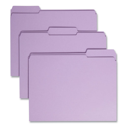 Smead™ Reinforced Top Tab Colored File Folders, 1/3-Cut Tabs: Assorted, Letter Size, 0.75" Expansion, Lavender, 100/Box