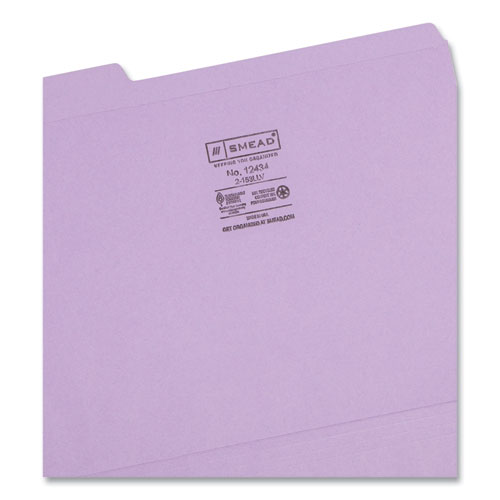 Image of Smead™ Reinforced Top Tab Colored File Folders, 1/3-Cut Tabs: Assorted, Letter Size, 0.75" Expansion, Lavender, 100/Box