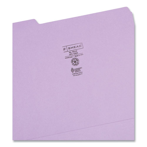 Image of Smead™ Colored File Folders, 1/3-Cut Tabs: Assorted, Letter Size, 0.75" Expansion, Lavender, 100/Box
