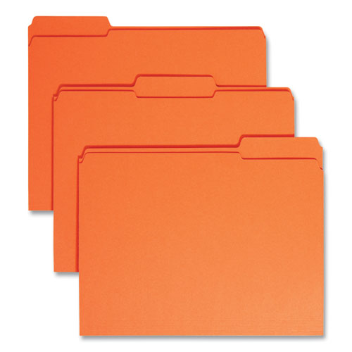 Smead™ Reinforced Top Tab Colored File Folders, 1/3-Cut Tabs: Assorted, Letter Size, 0.75" Expansion, Orange, 100/Box