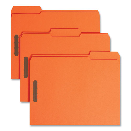 Smead™ Top Tab Colored Fastener Folders, 0.75" Expansion, 2 Fasteners, Letter Size, Orange Exterior, 50/Box