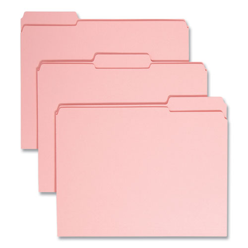 Image of Smead™ Reinforced Top Tab Colored File Folders, 1/3-Cut Tabs: Assorted, Letter Size, 0.75" Expansion, Pink, 100/Box