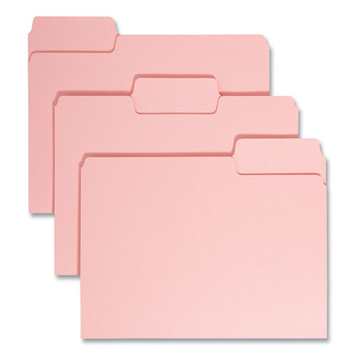 Image of Smead™ Colored File Folders, 1/3-Cut Tabs: Assorted, Letter Size, 0.75" Expansion, Pink, 100/Box
