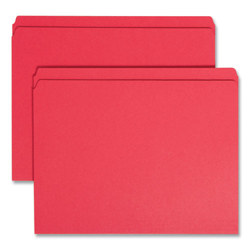 Image of Smead™ Reinforced Top Tab Colored File Folders, Straight Tabs, Letter Size, 0.75" Expansion, Red, 100/Box