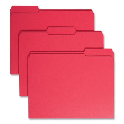 Smead™ Reinforced Top Tab Colored File Folders, 1/3-Cut Tabs: Assorted, Letter Size, 0.75" Expansion, Red, 100/Box