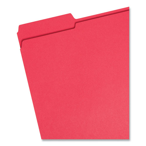 Image of Smead™ Reinforced Top Tab Colored File Folders, 1/3-Cut Tabs: Assorted, Letter Size, 0.75" Expansion, Red, 100/Box