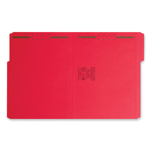 Image of Smead™ Top Tab Colored Fastener Folders, 0.75" Expansion, 2 Fasteners, Letter Size, Red Exterior, 50/Box
