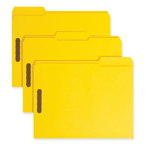 Smead™ Top Tab Colored Fastener Folders, 0.75" Expansion, 2 Fasteners, Letter Size, Yellow Exterior, 50/Box