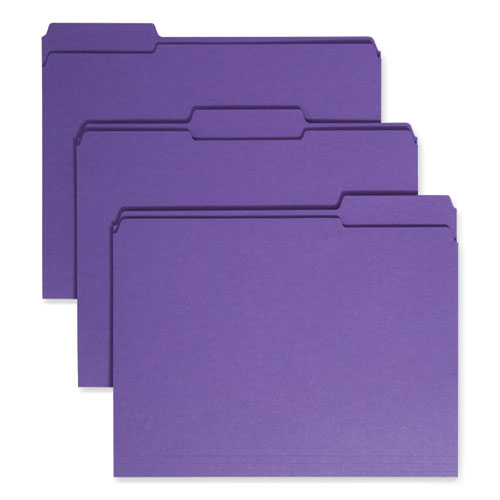 Reinforced Top Tab Colored File Folders, 1/3-Cut Tabs: Assorted, Letter Size, 0.75" Expansion, Purple, 100/Box