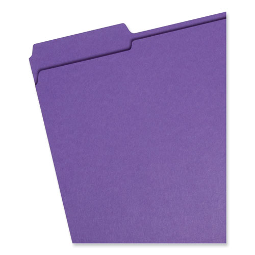 Image of Smead™ Reinforced Top Tab Colored File Folders, 1/3-Cut Tabs: Assorted, Letter Size, 0.75" Expansion, Purple, 100/Box
