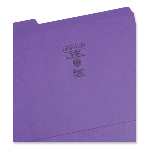 Image of Smead™ Reinforced Top Tab Colored File Folders, 1/3-Cut Tabs: Assorted, Letter Size, 0.75" Expansion, Purple, 100/Box