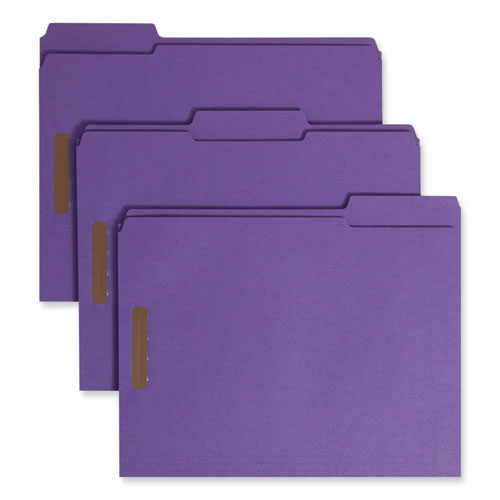Smead™ Top Tab Colored Fastener Folders, 0.75" Expansion, 2 Fasteners, Letter Size, Purple Exterior, 50/Box