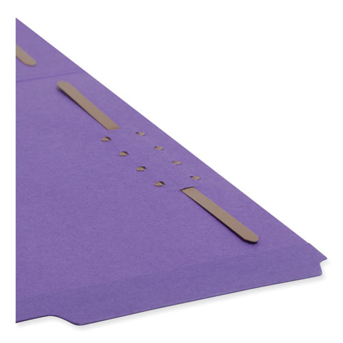 Image of Smead™ Top Tab Colored Fastener Folders, 0.75" Expansion, 2 Fasteners, Letter Size, Purple Exterior, 50/Box