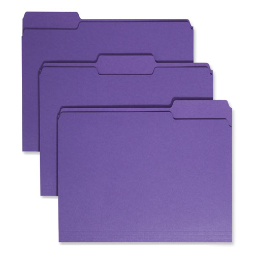 Smead™ Colored File Folders, 1/3-Cut Tabs: Assorted, Letter Size, 0.75" Expansion, Purple, 100/Box