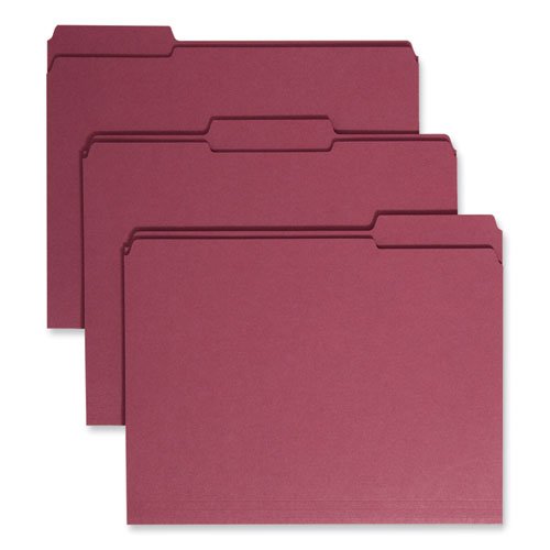 Smead™ Reinforced Top Tab Colored File Folders, 1/3-Cut Tabs: Assorted, Letter Size, 0.75" Expansion, Maroon, 100/Box